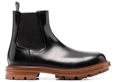 Pre-owned Alexander Mcqueen Men's  Leather Chelsea Boots Sneakers In Black/brown In Multi