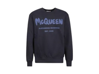 Pre-owned Alexander Mcqueen Men's  Logo Cotton Sweatshirt In Black/blue In Multi