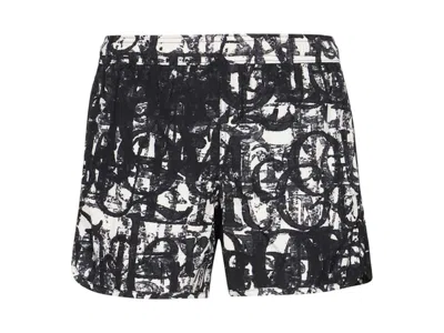 Pre-owned Alexander Mcqueen Men's  Logo Signature Swimshorts In Black/white In Multi