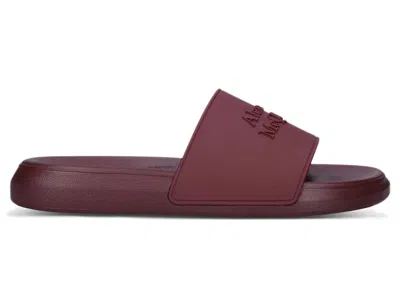 Pre-owned Alexander Mcqueen Men's  Pool Slides Burgundy Sneakers In Dark Red