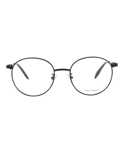 Pre-owned Alexander Mcqueen Men's  Roundframe Metal Optical Frames In Black Black Transparent (am0232o/30008070
