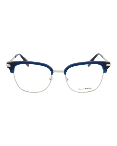 Pre-owned Alexander Mcqueen Men's  Roundframe Metal Optical Frames In Silver Silver Transparent (am0152o/300026