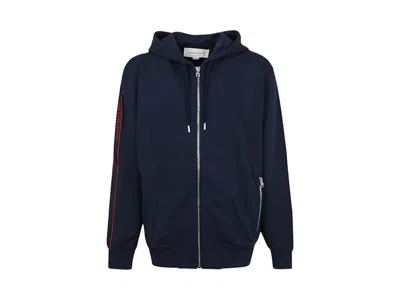Pre-owned Alexander Mcqueen Men's  Side Logoprint Zipup Hoodie In Navy Blue