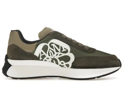 Pre-owned Alexander Mcqueen Men's  Sprint Runner Sneakers In Khaki/pweter