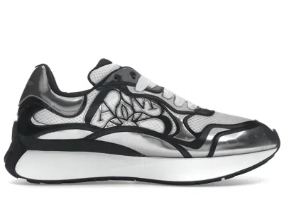 Pre-owned Alexander Mcqueen Men's  Sprint Runner Tone Seal Sneakers In Black/white/silver In Multi