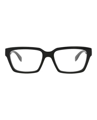 Pre-owned Alexander Mcqueen Men's  Squareframe Acetate Optical Frames In Black Black Transparent (am0332o/30011
