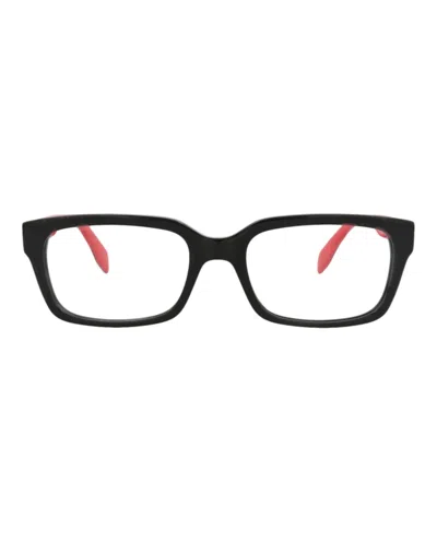Pre-owned Alexander Mcqueen Men's  Squareframe Acetate Optical Frames In Black Black Transparent (am0345o/30011