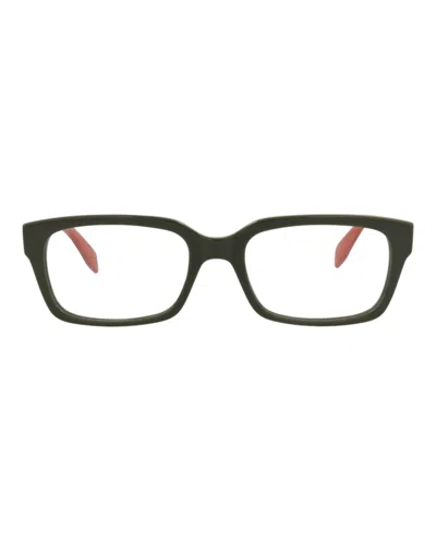 Pre-owned Alexander Mcqueen Men's  Squareframe Acetate Optical Frames In Green Green Transparent (am0345o/30011