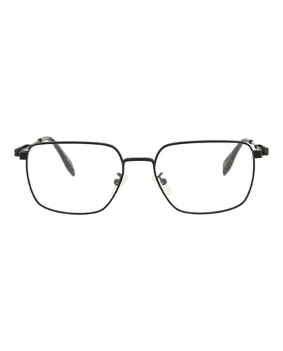 Pre-owned Alexander Mcqueen Men's  Squareframe Metal Optical Frames In Black Black Transparent (am0231o/3000806
