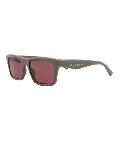 Pre-owned Alexander Mcqueen Men's  Squareframe Recycled Acetate Sunglasses In Brown Brown Violet (am0472s/30015