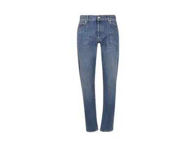 Pre-owned Alexander Mcqueen Men's  Straight Leg Logo Jeans In Blue
