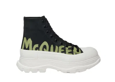 Pre-owned Alexander Mcqueen Men's  Tread Slick Boot Graffiti Sneakers In Black/khaki
