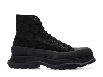 Pre-owned Alexander Mcqueen Men's  Tread Slick Boot Jacquard Floral Sneakers In Black