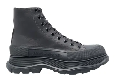 Pre-owned Alexander Mcqueen Men's  Tread Slick Boot Leather Sneakers In Anthracite Grey