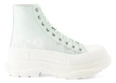 Pre-owned Alexander Mcqueen Men's  Tread Slick Boot Mcqueen Graffiti Logo Pastel Sneakers In Green