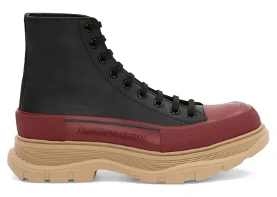 Pre-owned Alexander Mcqueen Men's  Tread Slick Boot Sneakers In Black/red/beige In Multi