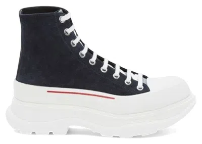 Pre-owned Alexander Mcqueen Men's  Tread Slick Boot Sneakers In Blue Navy/white