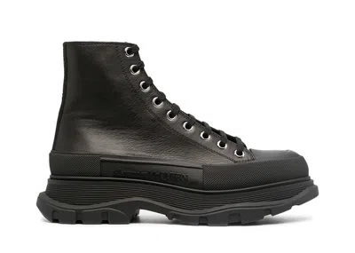 Pre-owned Alexander Mcqueen Men's  Tread Slick Lace Up Boot Triple Leather Sneakers In Black