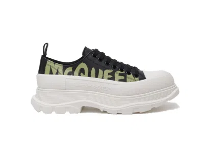 Pre-owned Alexander Mcqueen Men's  Tread Slick Low Lace Up Graffiti Sneakers In Black/khaki