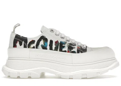 Pre-owned Alexander Mcqueen Men's  Tread Slick Low Lace Up Grafitti Sneakers In White