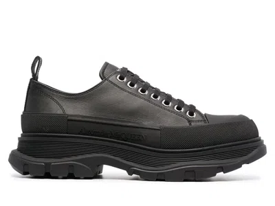 Pre-owned Alexander Mcqueen Men's  Tread Slick Low Lace Up Leather Triple Sneakers In Black