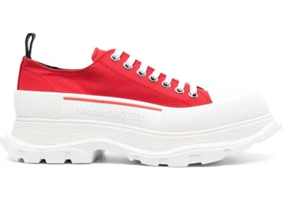Pre-owned Alexander Mcqueen Men's  Tread Slick Low Lace Up Sneakers In Red/white
