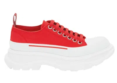 Pre-owned Alexander Mcqueen Men's  Tread Slick Low Lace Up Sneakers In Red/white In Multi