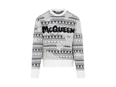Pre-owned Alexander Mcqueen Men's  Wool Logo Sweater In White/black In Multi