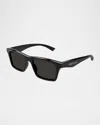 Alexander Mcqueen Men's Am0472sm Acetate Rectangle Sunglasses In Shiny Solid Black