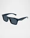 Alexander Mcqueen Men's Am0472sm Acetate Rectangle Sunglasses In Shiny Solid Grey Blue
