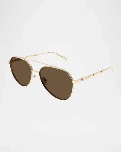 Alexander Mcqueen Men's Am0478sm Metal Aviator Sunglasses In Gold