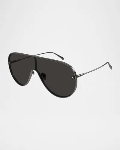 Alexander Mcqueen Men's Am0481sm Metal Shield Sunglasses In Black