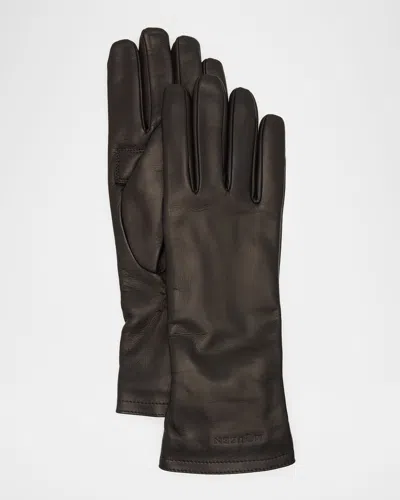 Alexander Mcqueen Men & Apos;s Embossed Logo Leather Gloves In Black