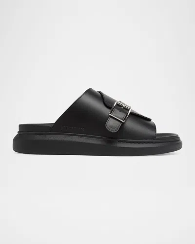 Alexander Mcqueen Men & Apos;s Rubber Overlapping-upper Buckle Sandals In Black