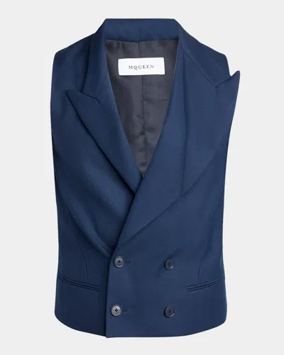Alexander Mcqueen Men & Apos;s Wool Peak Lapel Double-breasted Waistcoat In Blue