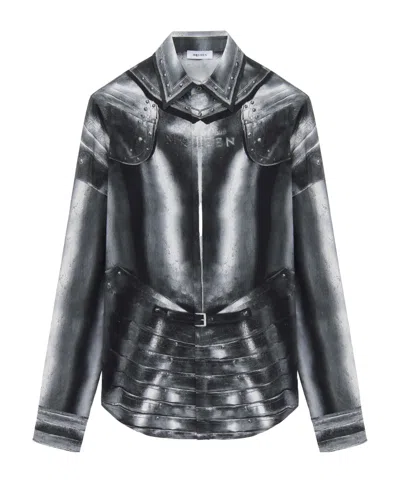 ALEXANDER MCQUEEN MEN'S ARMOUR PRINT POPLIN SHIRT IN GREY/SILVER