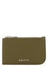 Alexander Mcqueen Men Army Green Leather Card Holder In Green