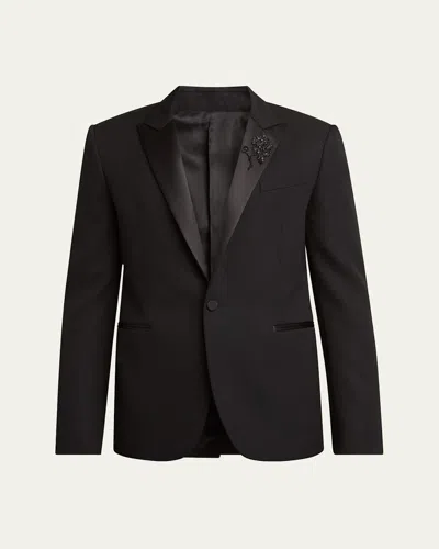 Alexander Mcqueen Men's Beaded Rose Wool And Satin Tuxedo Jacket In Black
