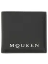 Alexander Mcqueen Bifold Wallet In Smooth Calf Leather With Logo Print