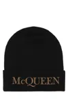 Alexander Mcqueen Embroidered-logo Ribbed Beanie In Black