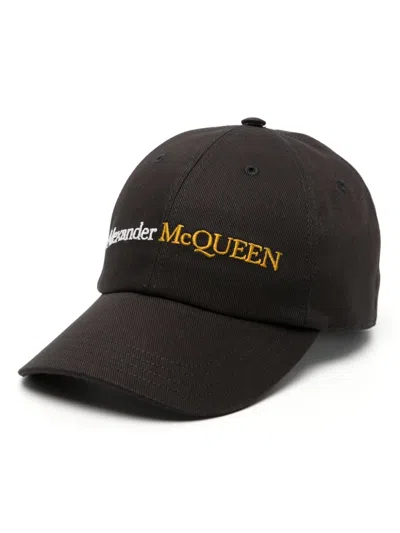 ALEXANDER MCQUEEN MEN'S BLACK COTTON BASEBALL CAP FOR SS24 WITH EMBROIDERED LOGO AND ADJUSTABLE STRAP