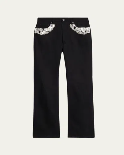 ALEXANDER MCQUEEN MEN'S BLACK DENIM SLIM CRYSTAL-TRIM JEANS
