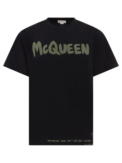 Alexander Mcqueen Men's Black Graffiti Print T-shirt For Ss24