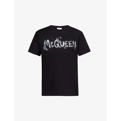 Alexander Mcqueen Mens Black Grey Logo-print Crewneck Cotton-jersey T-shirt