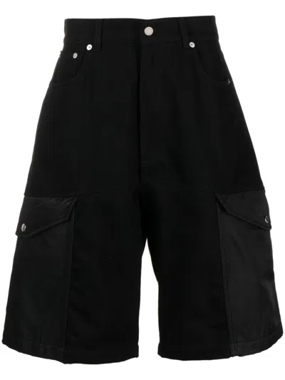 Alexander Mcqueen Men's Black Hybrid Denim Cargo Shorts For Ss24