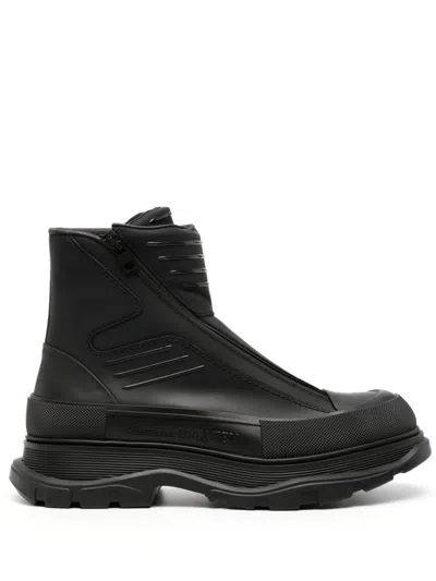 Alexander Mcqueen Men's Black Leather Ankle Boots For Fw23