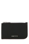 Alexander Mcqueen Light Blue Leather Card Holder In Black