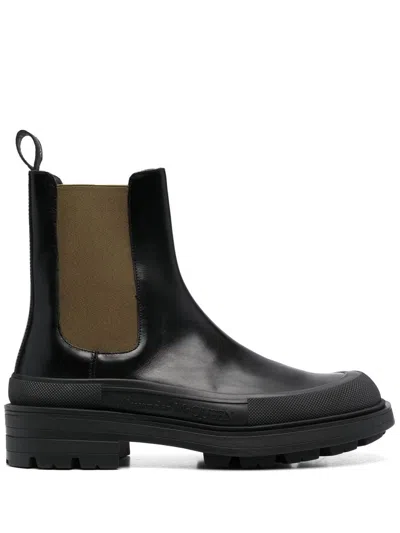 Alexander Mcqueen Men's Black Leather Chelsea Boots For Ss23