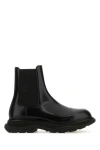 Alexander Mcqueen Man Black Leather Chelsea Float Ankle Boots In Black