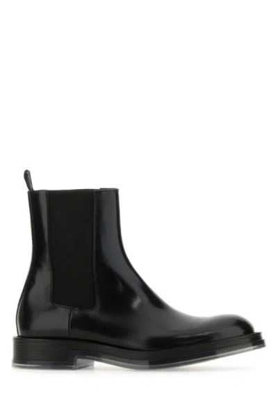 ALEXANDER MCQUEEN ALEXANDER MCQUEEN MEN BLACK LEATHER FLOAT ANKLE BOOTS
